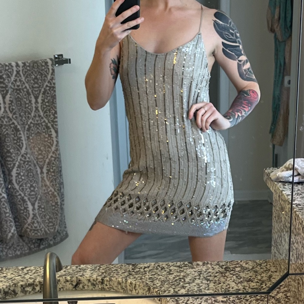 Top shop mini white sequin dress.